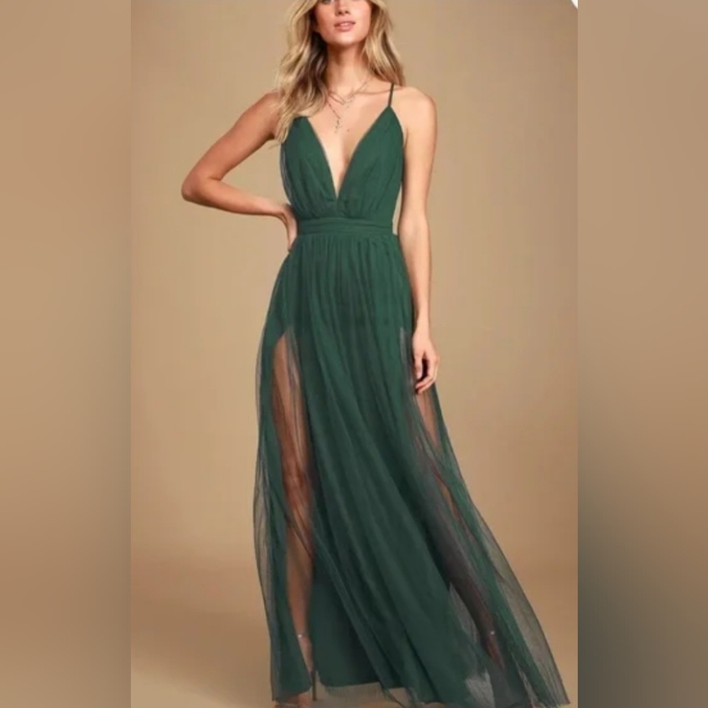 Lulus- Hunter Green Backless Maxi Dress